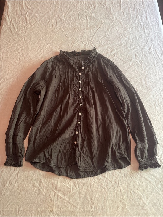 Quince Tops - Quince Women’s Textured Cotton Peasant Blouse in Charcoal